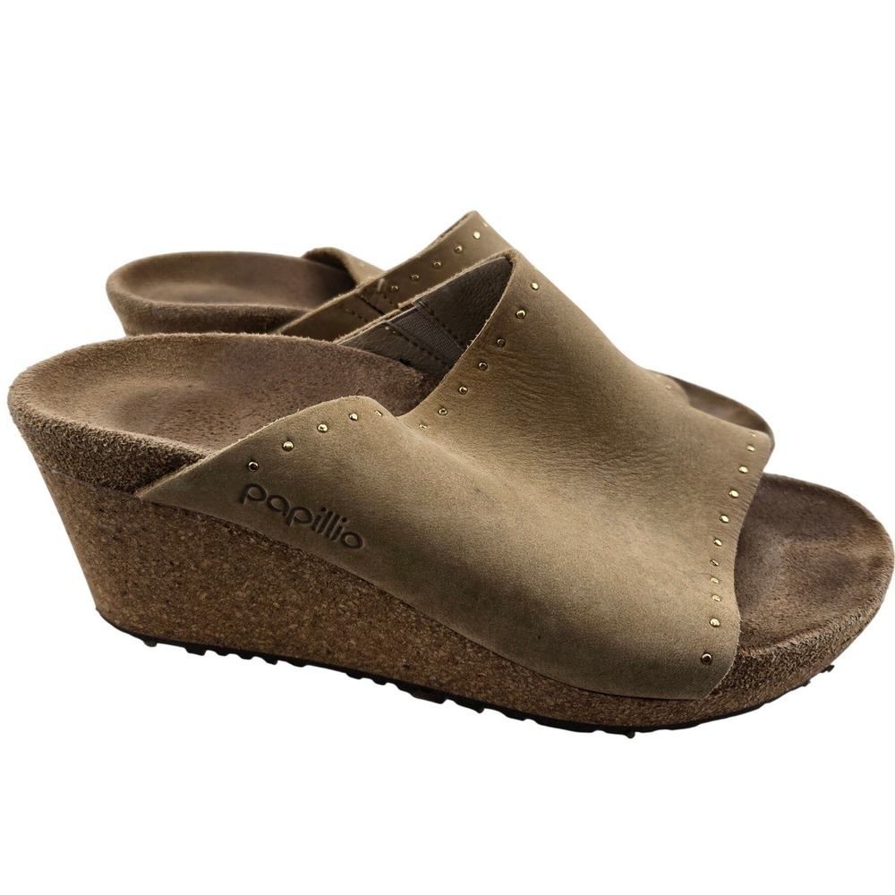 Papillio by Birkenstock Namica Suede Wedge Sandals Taupe Rivet EU 37 US 6 6.5